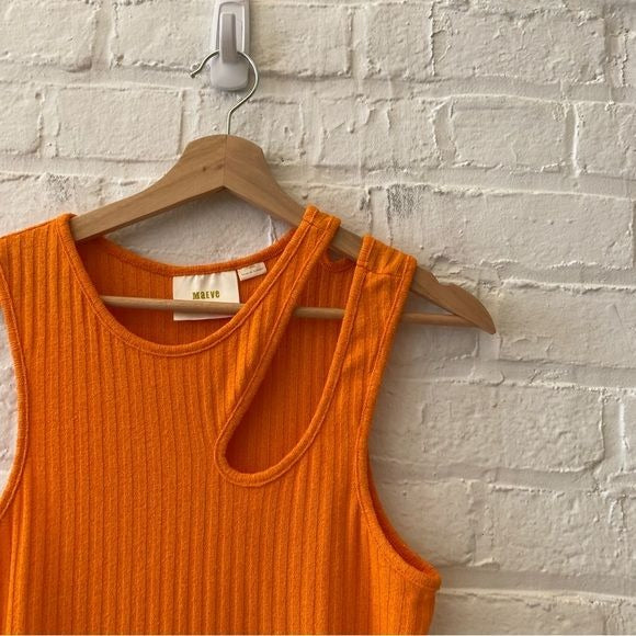 Anthropologie || Maeve Asymmetrical Ribbed Cutout Tank Top Orange Large