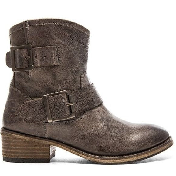 Seychelles || Castanets Moto Boots in Grey Taupe Ankle Booties Buckles 7