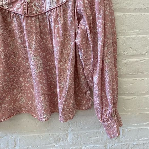 C&C California || Floral Peasant Popover Blouse Pink Large