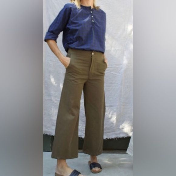 Pietsie || Ischia Wide Leg Crop Pant Army Green Medium