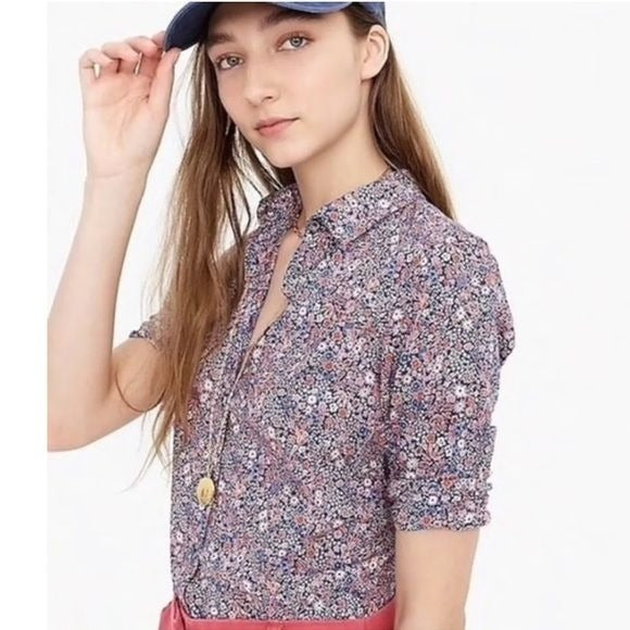 J.Crew x Liberty London || Printed Kayoko Indigo Sunset Floral Perfect Shirt 8