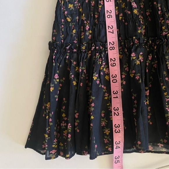 byTimo || Cotton Organza Smocking Dress Floral Black Pink XS