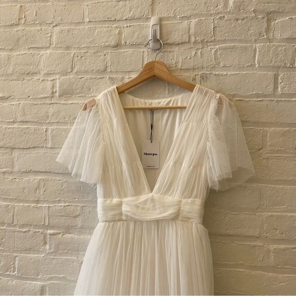 Showpo. || Jiraye Tulle Midi Dress Flutter Sleeve Bridal Tuelle White 4 NWT