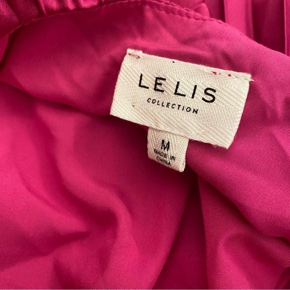 Le Lis || Pleated High Neck Mini Dress Fuchsia Magenta Pink Medium