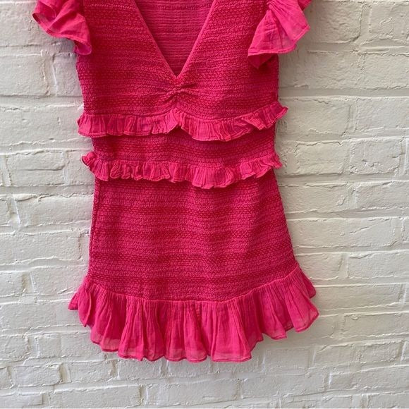 LoveShackFancy || Sonora Smocked Ruffle Mini Dress Watermelon Ice Pink P