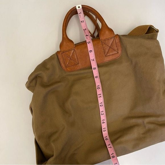 Lands End || Leather and Canvas Tote Bag Strap Tan Brown Olive