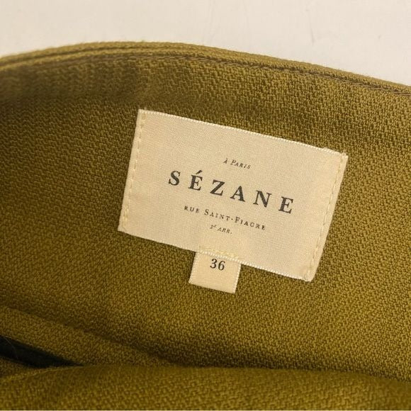 Sezane || Francky Trousers Buckle Linen Blend Olive Green Khaki 36 US 4