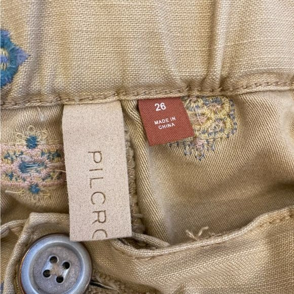 Anthropologie || Pilcro The Roamer Embroidered Khaki Chino Utility Pants Tan 26