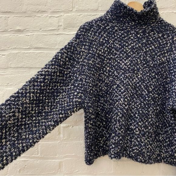 3.1 Phillip Lim || New Boucle Jacquard Mock Neck Sweater Navy Multi XS