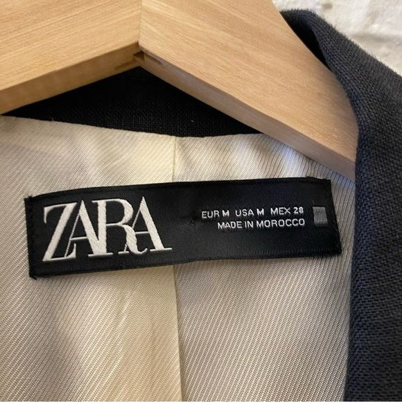 Zara || Linen Longline Blazer Boxy Oversized Black Medium