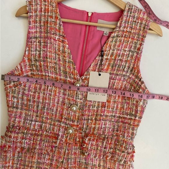 Adelyn Rae || Bailey Tweed Romper Pearl Button Hot Pink Small NWT