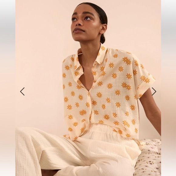 Madewell || Hilltop Daisy Groove Print Button-Up Shirt Yellow Cream XS