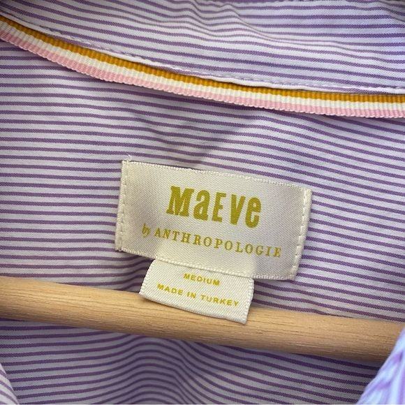 Anthropologie || Maeve Striped Boxy Button Down Blouse Top Purple Medium