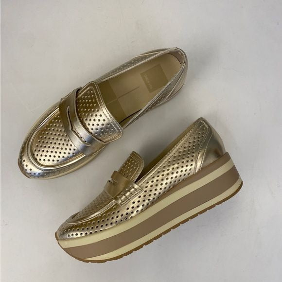 Dolce Vita || Janine Slip-On Platform Loafer Sneaker Perforated Softwaves Gold 8