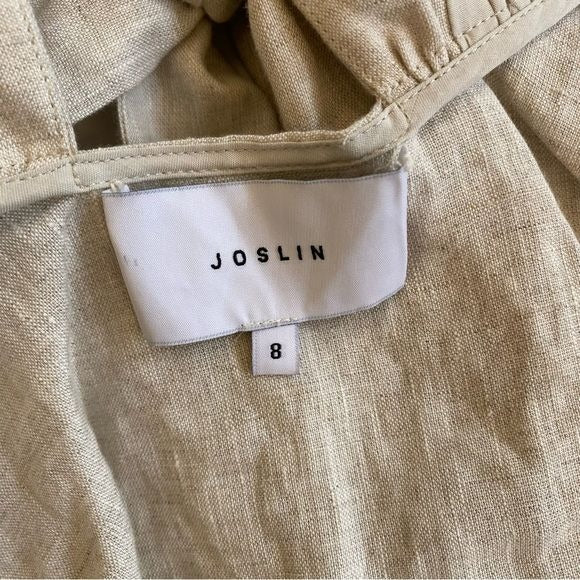 Joslin || Camille Tie-Back Linen Peplum Blouse Tan Beige AU 8 US 4