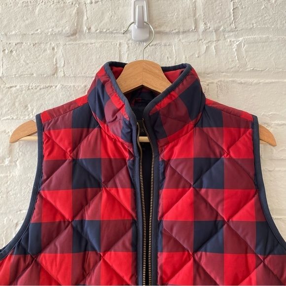 J.Crew || Buffalo Check Excursion Down Vest Red Navy Small