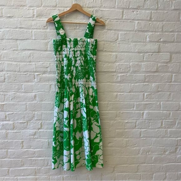 Rails || Seville Smocked Midi Dress Drop Waist in Green Lotus Floral Small