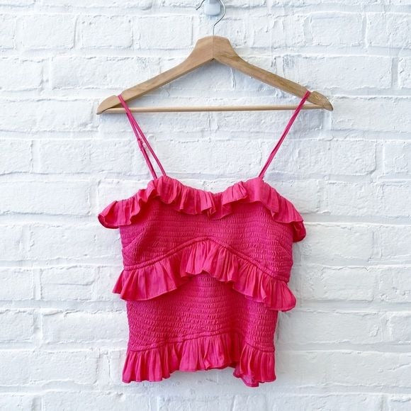 DO + BE || Smocked Ruffle Tank Top Blouse Magenta Pink Small