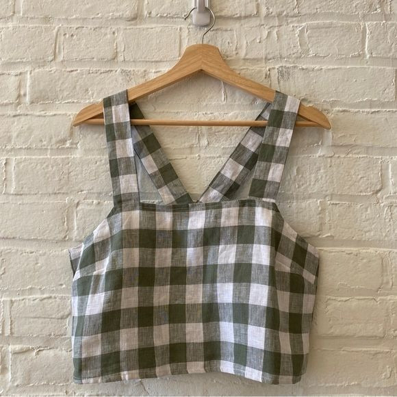 Vitamin A || Gingham Linen Tallows Tank + Shorts Set Agave Green Small