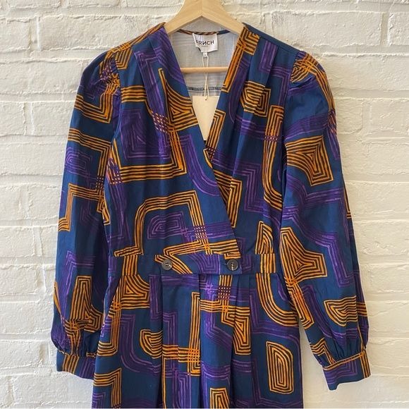 FRNCH || Rachelle Jackie Jumpsuit in Maze Abstract Pattern Orange Purple Blue S