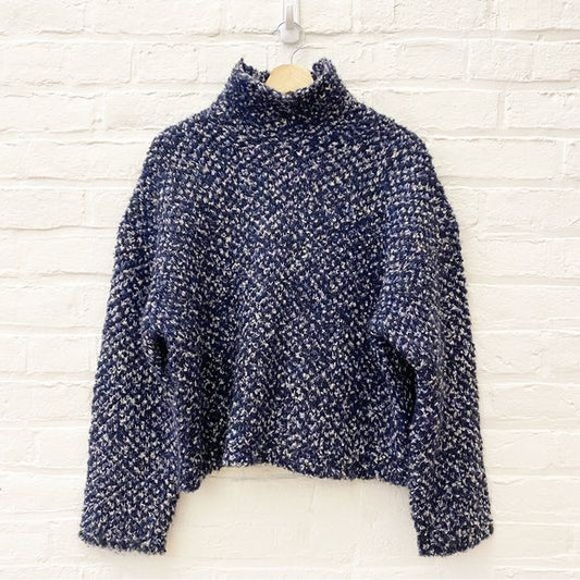 3.1 Phillip Lim || New Boucle Jacquard Mock Neck Sweater Navy Multi XS