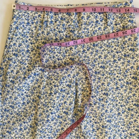 Sezane || Gustavo Linen Blend Trousers Pants Floral Blue Ivory 36 US 4