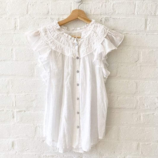 Anthropologie || Caballero Liv Sheer Ruffle Blouse Small