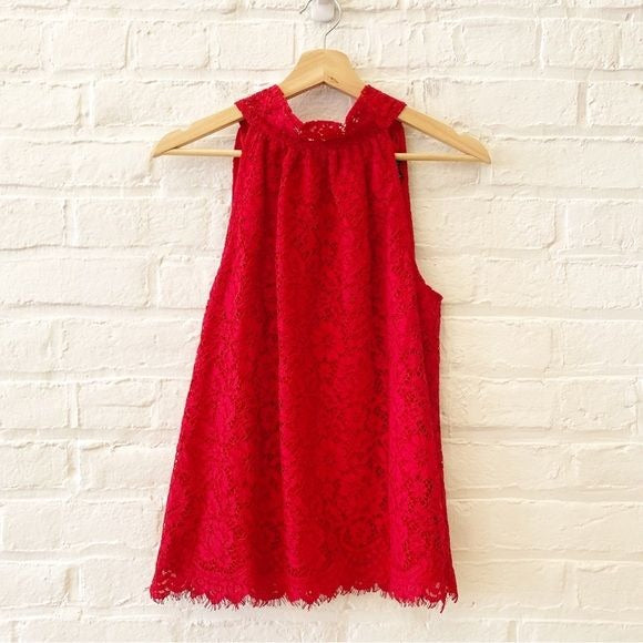 J. Crew || High Neck Tie Back Halter Party Top Lace Red XS NWT