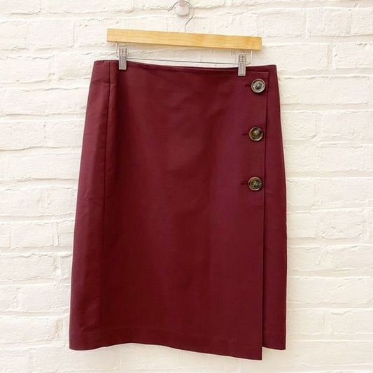 Ann Taylor || Button Pencil Wrap Skirt Maroon 10