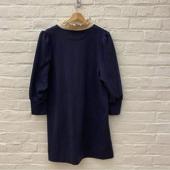 Tuckernuck || Pomander Place Charlotte Terry Ruffle Collar Dress Navy Cream L