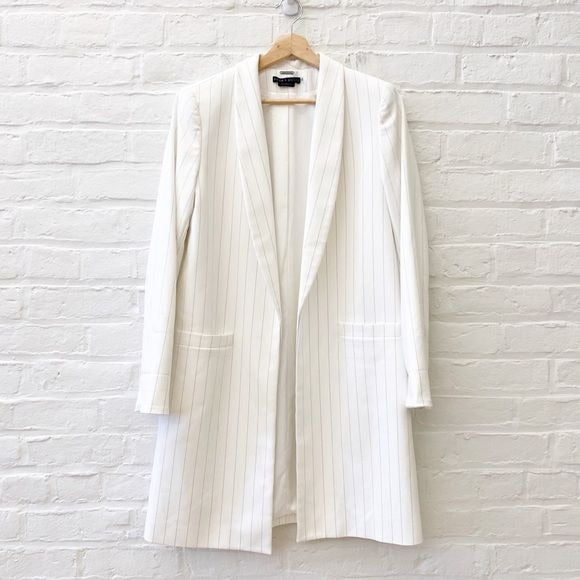 Alice + Olivia || Kylie Longline Pinstripe Blazer Open Jacket White Medium