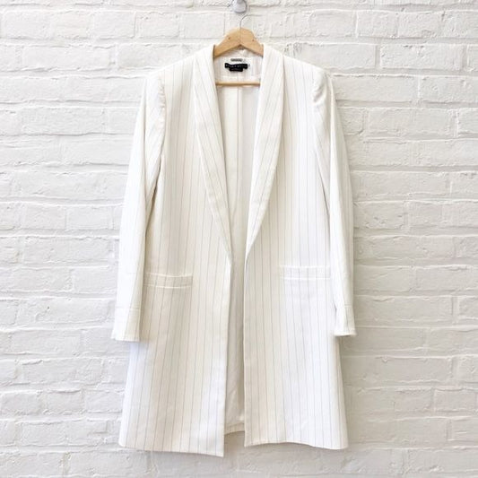 Alice + Olivia || Kylie Longline Pinstripe Blazer Open Jacket White Medium