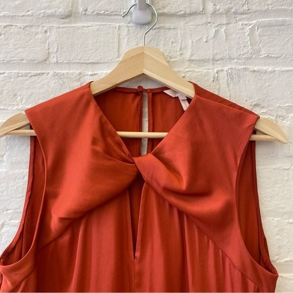 Rebecca Taylor || Sleeveless Satin Twist Top Keyhole Rust Orange 6