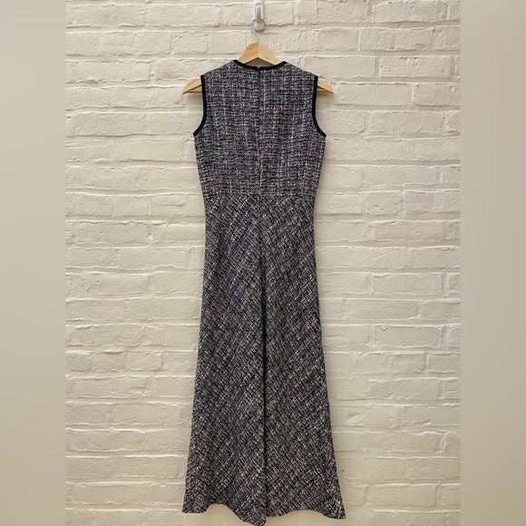 Max Mara || Spadino Tweed Midi Dress Fit Flare Shoulder Buttons Navy 2