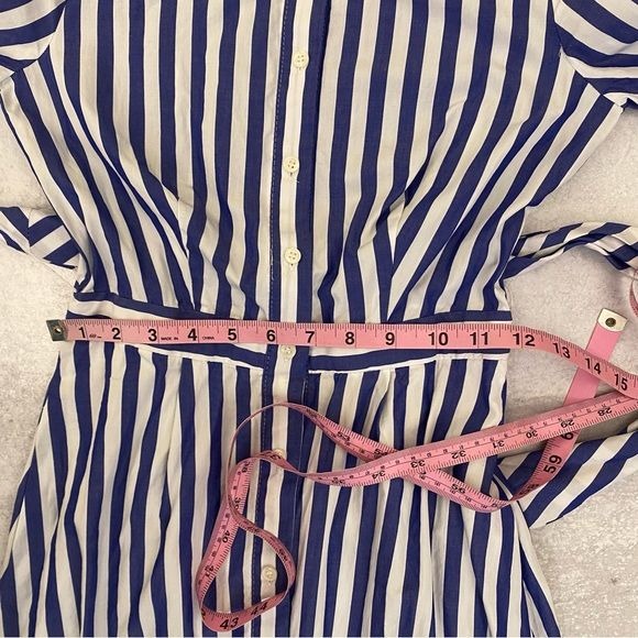 J. Crew || Belted Collared Shirtdress Blue + White Stripe 0