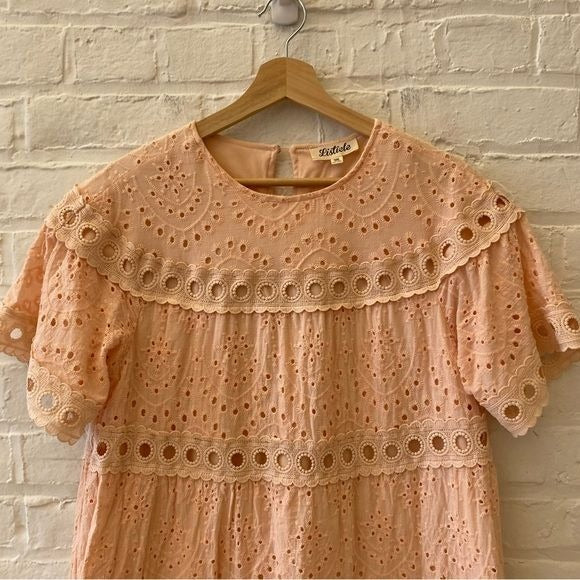 Listicle || Eyelet Tiered Mini Dress Peach Medium