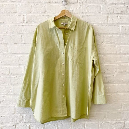 Madewell || Signature Poplin Oversized Button Down Shirt Faded Seagrass Green M