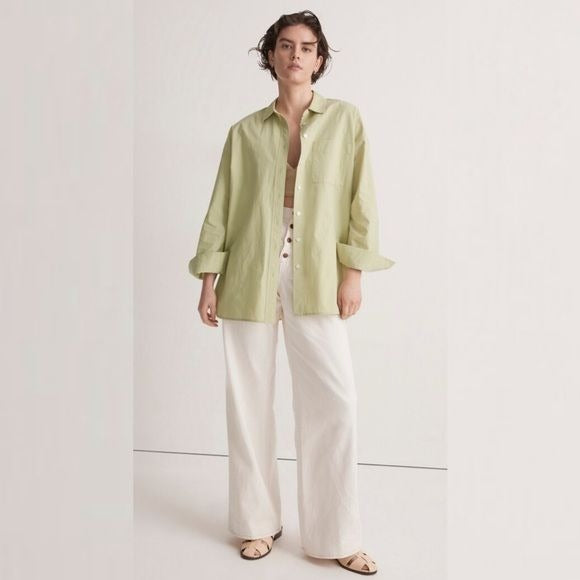 Madewell || Signature Poplin Oversized Button Down Shirt Faded Seagrass Green M