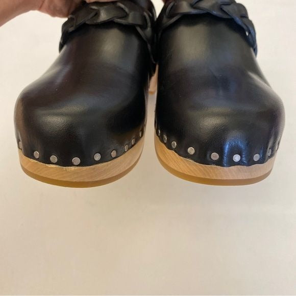 Loeffler Randall || Polina Low-Heel Clogs Braided Leather Wood Black 6 New Box