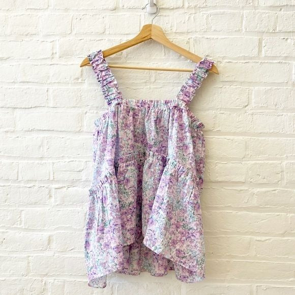 Moodie || Floral Ruffle Strap Tank Flowy Lavender Purple Small