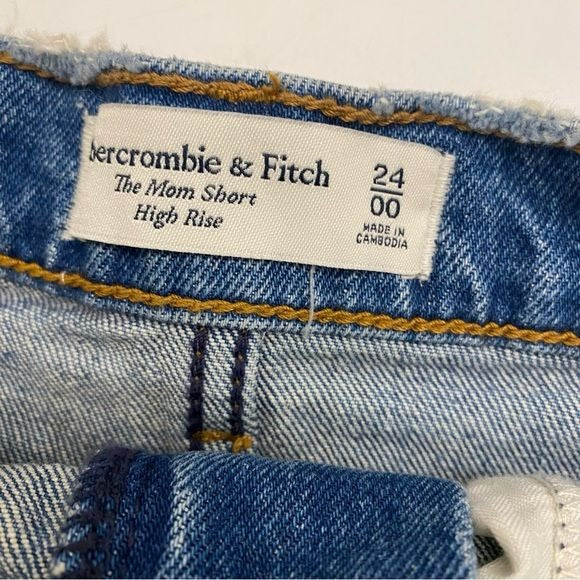 Abercrombie || 4” Mom Short High Rise Distressed Raw Hem Blue 24 / 00