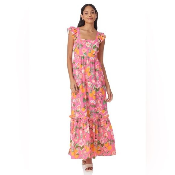 CROSBY by Mollie Burch || Byrdie Dress Paros Lemons Smocked Floral Maxi M NWT