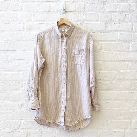 Claridge & King || Striped Linen Button Down Shirt Oversized His Boyfriend Tan M