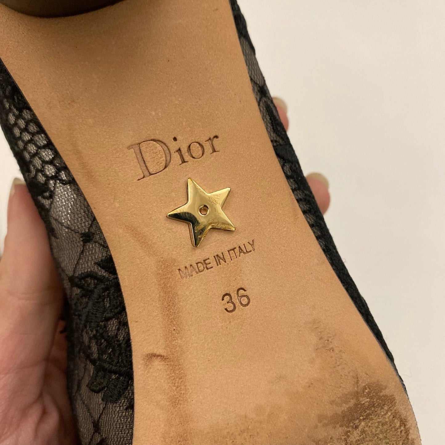 Christian Dior || D-grace Ballet Pump Black Mesh Lace Leather Roses Embroidery 36