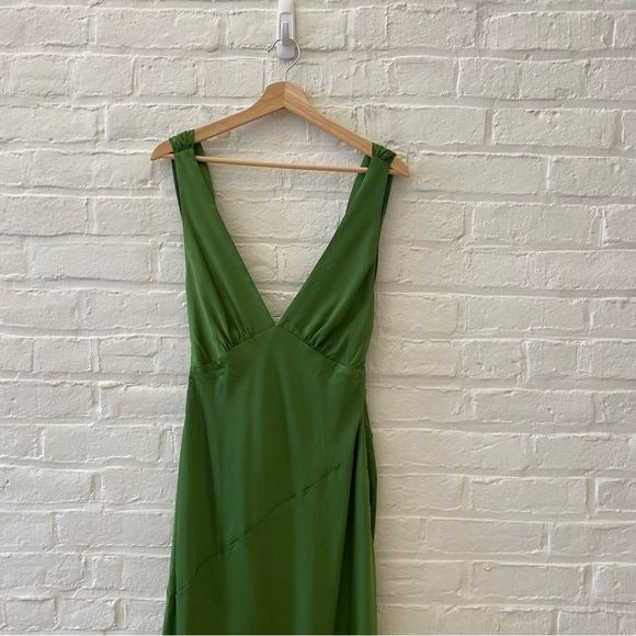 Meshki || Nadia Maxi Satin Dress with Back Cowl Emerald Green Small NWT