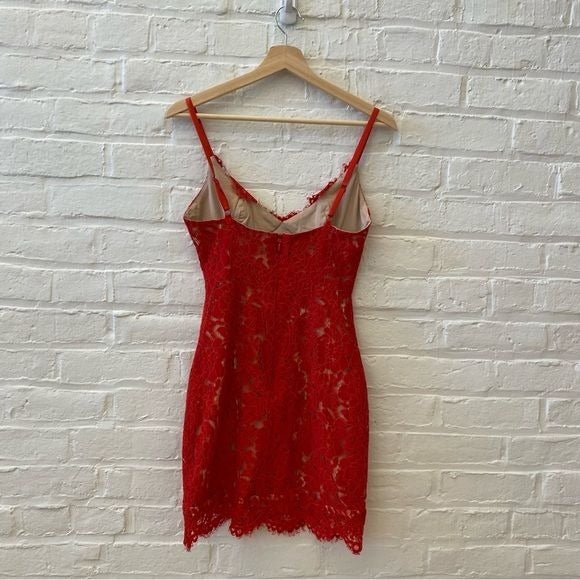 House of CB || Odelia Lace Mini Dress Red Scalloped Hem Bustier XS