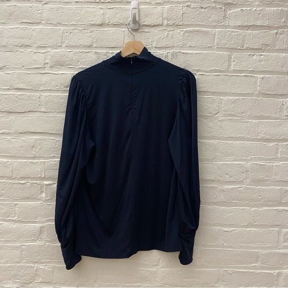 & Other Stories || Draped Mock Neck Top in Stretch Jersey Navy Medium