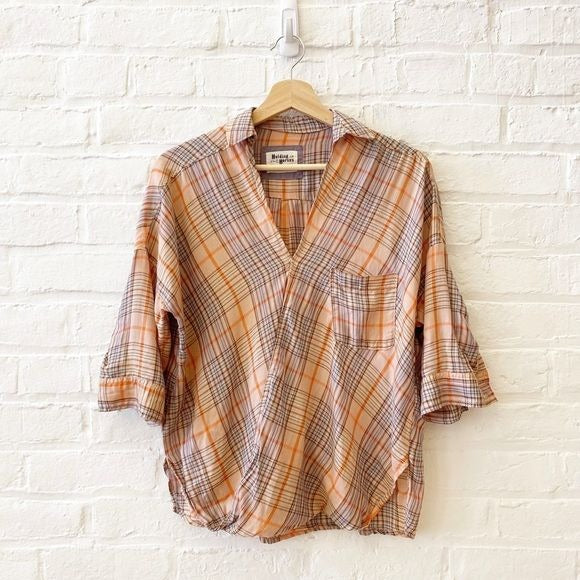 Anthropologie || Holding Horses Orange Plaid Wrap Top 0