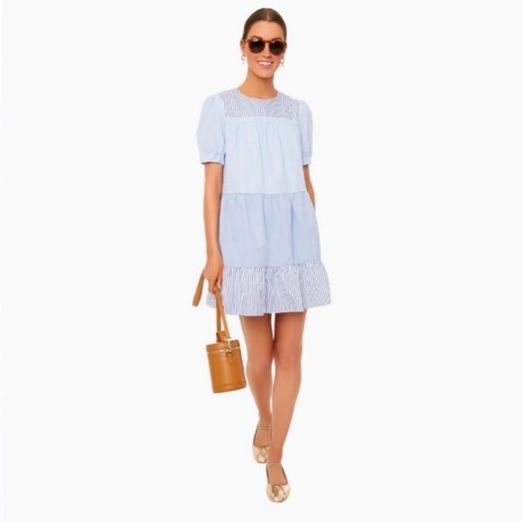 Tuckernuck || Pomander Place Quinn Tiered Cotton Mini Dress Blue Striped Medium