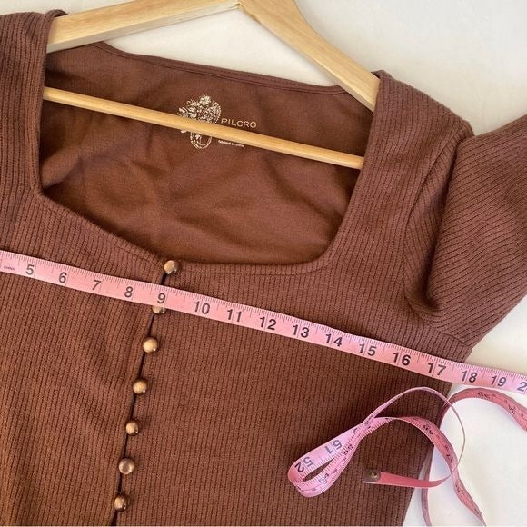 Anthropologie || Pilcro Square Neck Cropped Cardigan Ribbed Brown Medium